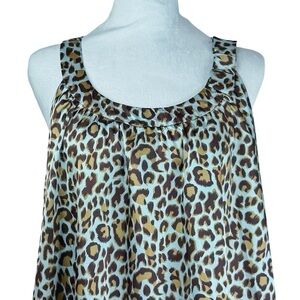 BCBGMAXAZRIA Women's Thin Loose-fit Mini Dress w Aqua Blue Leopard Print L/XL